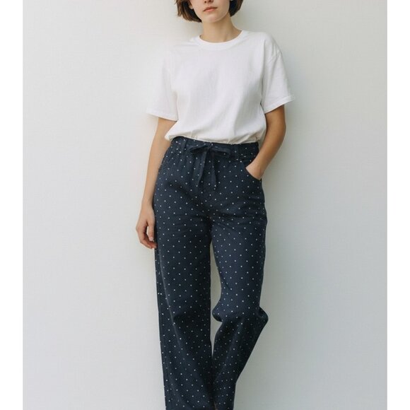 Auden Womens Navy Blue Polka Dot Wide-Leg Sleepwear Pants With Pockets Size XS - Picture 2 of 10